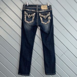 Miss Me Mid-Rise Easy Cropped rhinestone embroidered dark wash jeans